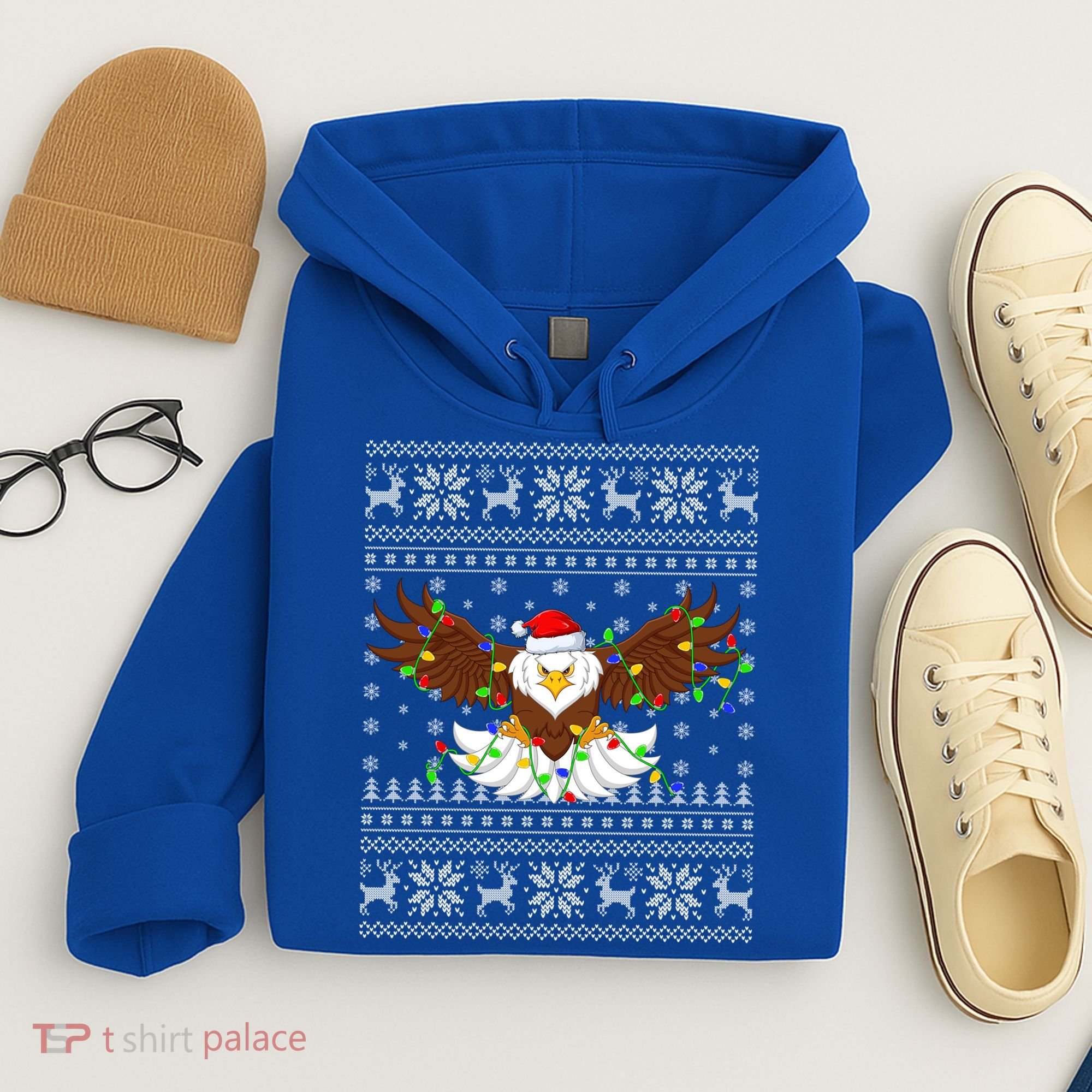 Santa Hat Bald Eagle Xmas Lighting Ugly Bald Eagle Christmas Gift Hoodie