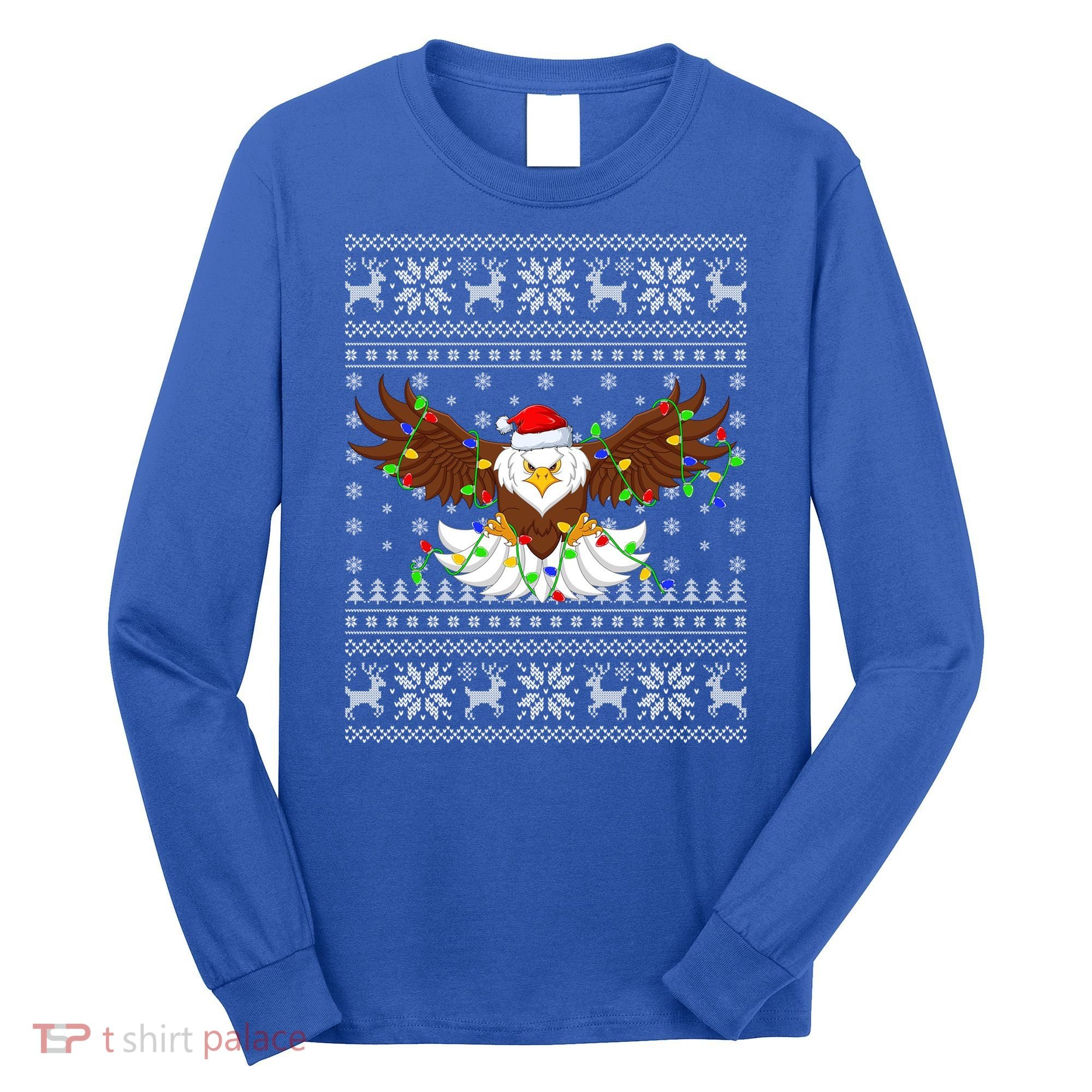 Santa Hat Bald Eagle Xmas Lighting Ugly Bald Eagle Christmas Gift Long Sleeve Shirt