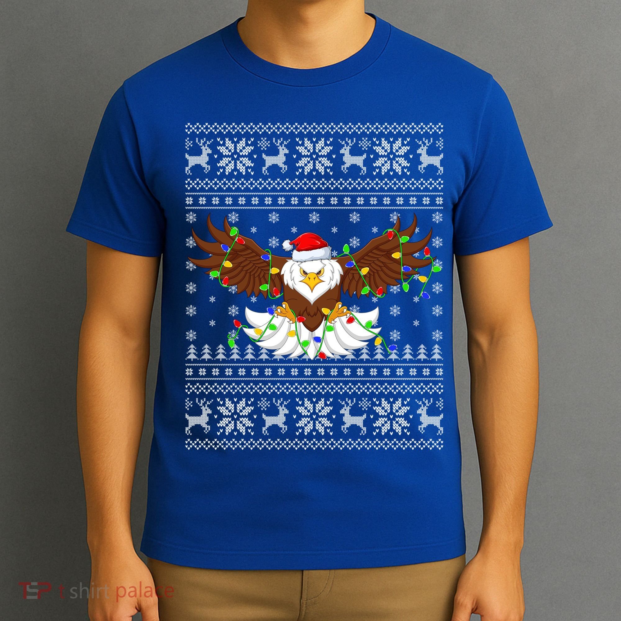 Santa Hat Bald Eagle Xmas Lighting Ugly Bald Eagle Christmas Gift T-Shirt