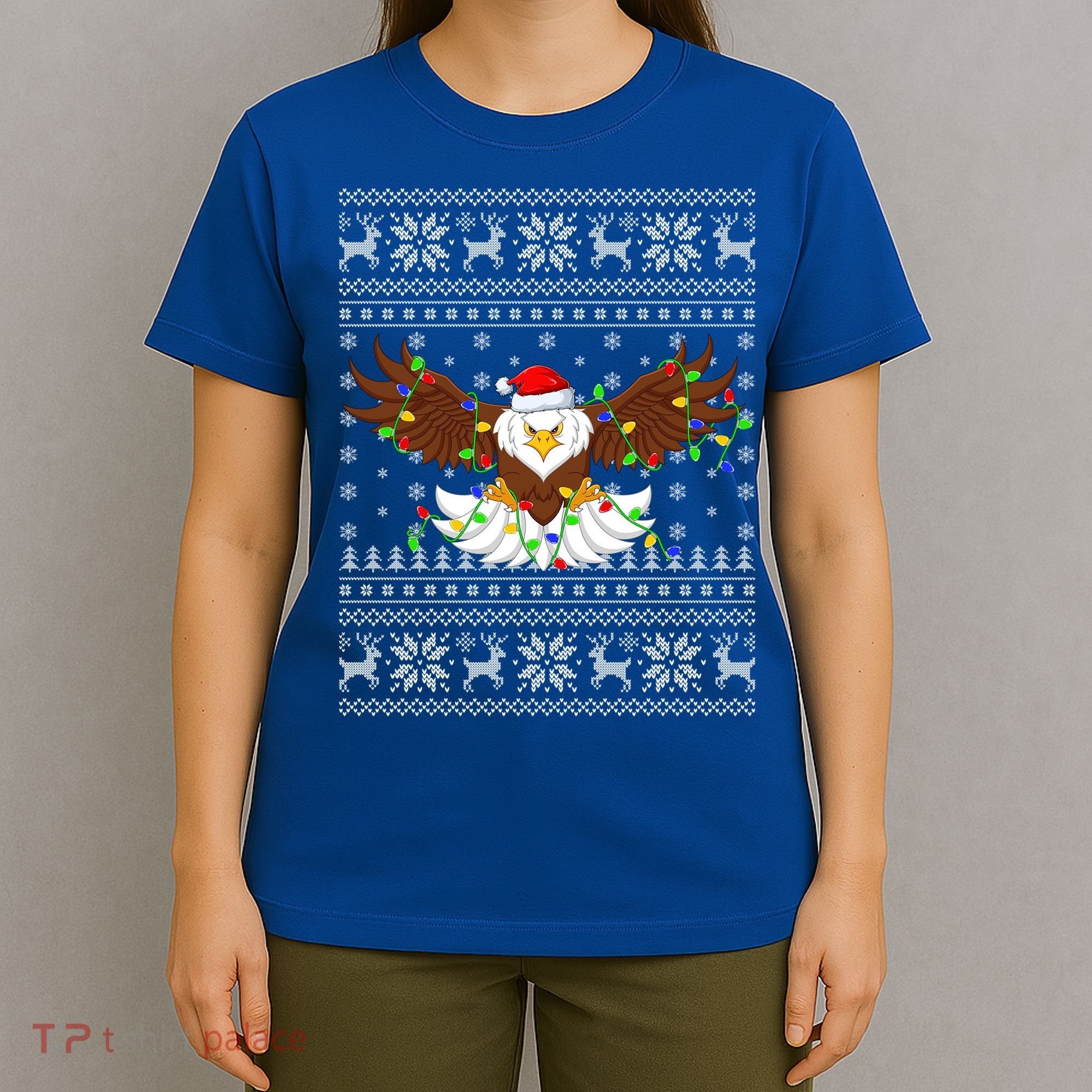 Santa Hat Bald Eagle Xmas Lighting Ugly Bald Eagle Christmas Gift T-Shirt