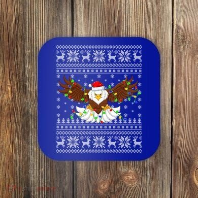 Santa Hat Bald Eagle Xmas Lighting Ugly Bald Eagle Christmas Gift Coaster