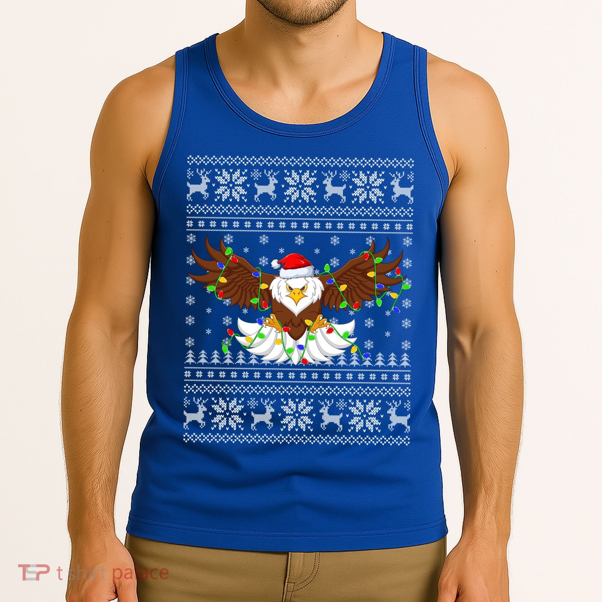 Santa Hat Bald Eagle Xmas Lighting Ugly Bald Eagle Christmas Gift Tank Top