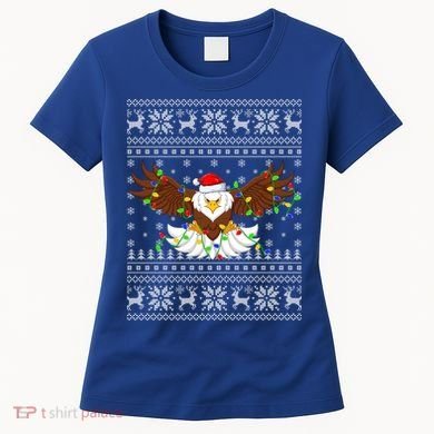 Santa Hat Bald Eagle Xmas Lighting Ugly Bald Eagle Christmas Gift Women's T-Shirt