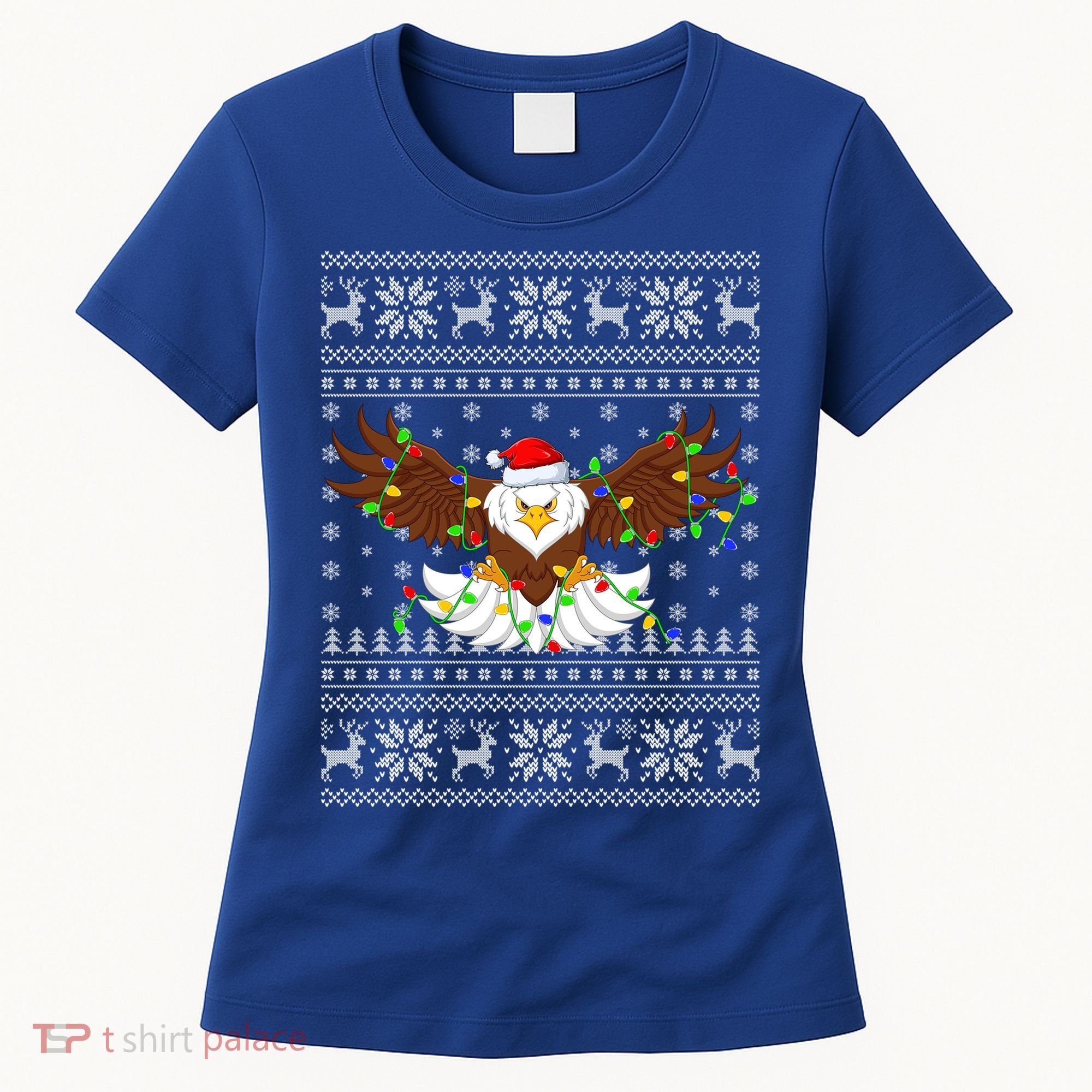 Santa Hat Bald Eagle Xmas Lighting Ugly Bald Eagle Christmas Gift Women's T-Shirt