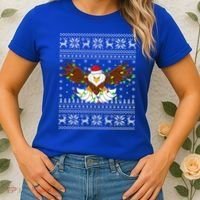 Santa Hat Bald Eagle Xmas Lighting Ugly Bald Eagle Christmas Gift Women's T-Shirt thumb 2
