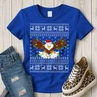 Santa Hat Bald Eagle Xmas Lighting Ugly Bald Eagle Christmas Gift Women's T-Shirt thumb 3