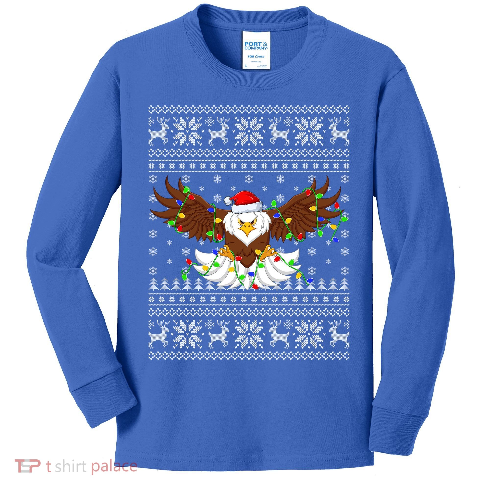 Santa Hat Bald Eagle Xmas Lighting Ugly Bald Eagle Christmas Gift Kids Long Sleeve Shirt