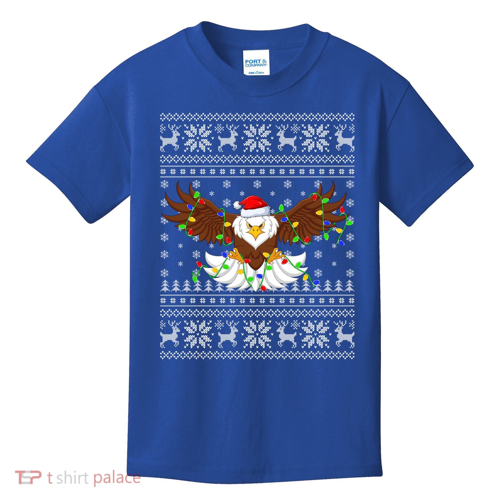 Santa Hat Bald Eagle Xmas Lighting Ugly Bald Eagle Christmas Gift Kids T-Shirt