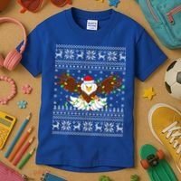 Santa Hat Bald Eagle Xmas Lighting Ugly Bald Eagle Christmas Gift Kids T-Shirt thumb 3
