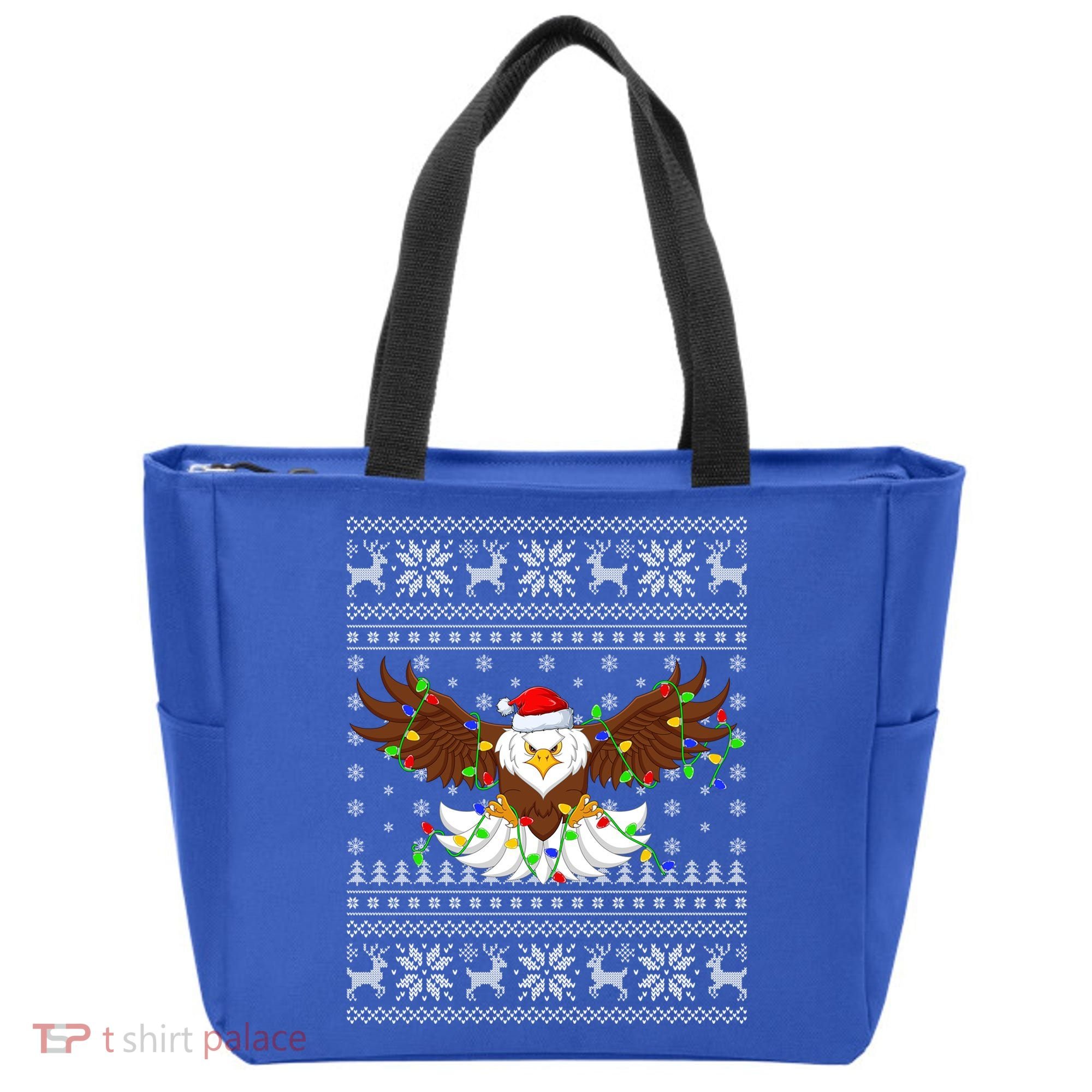 Santa Hat Bald Eagle Xmas Lighting Ugly Bald Eagle Christmas Gift Tote Bag
