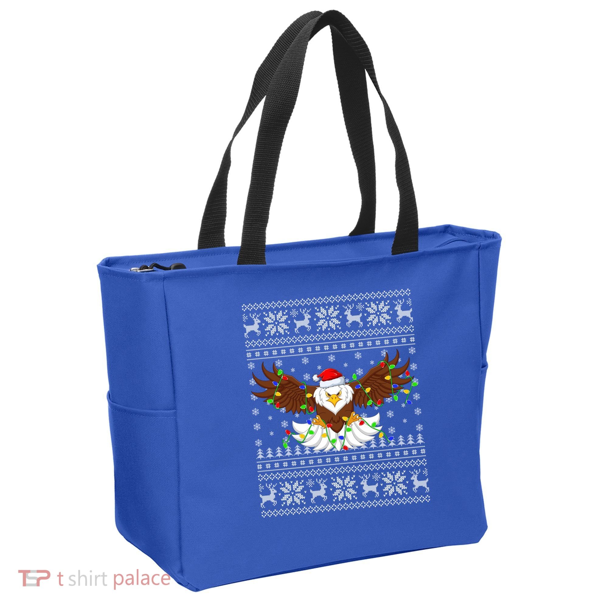 Santa Hat Bald Eagle Xmas Lighting Ugly Bald Eagle Christmas Gift Tote Bag