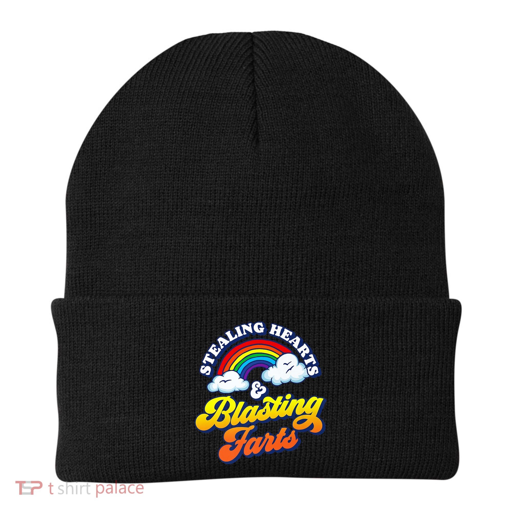 Stealing Hearts Blasting Farts Gift Funny Rainbow Valentines Gift Beanie