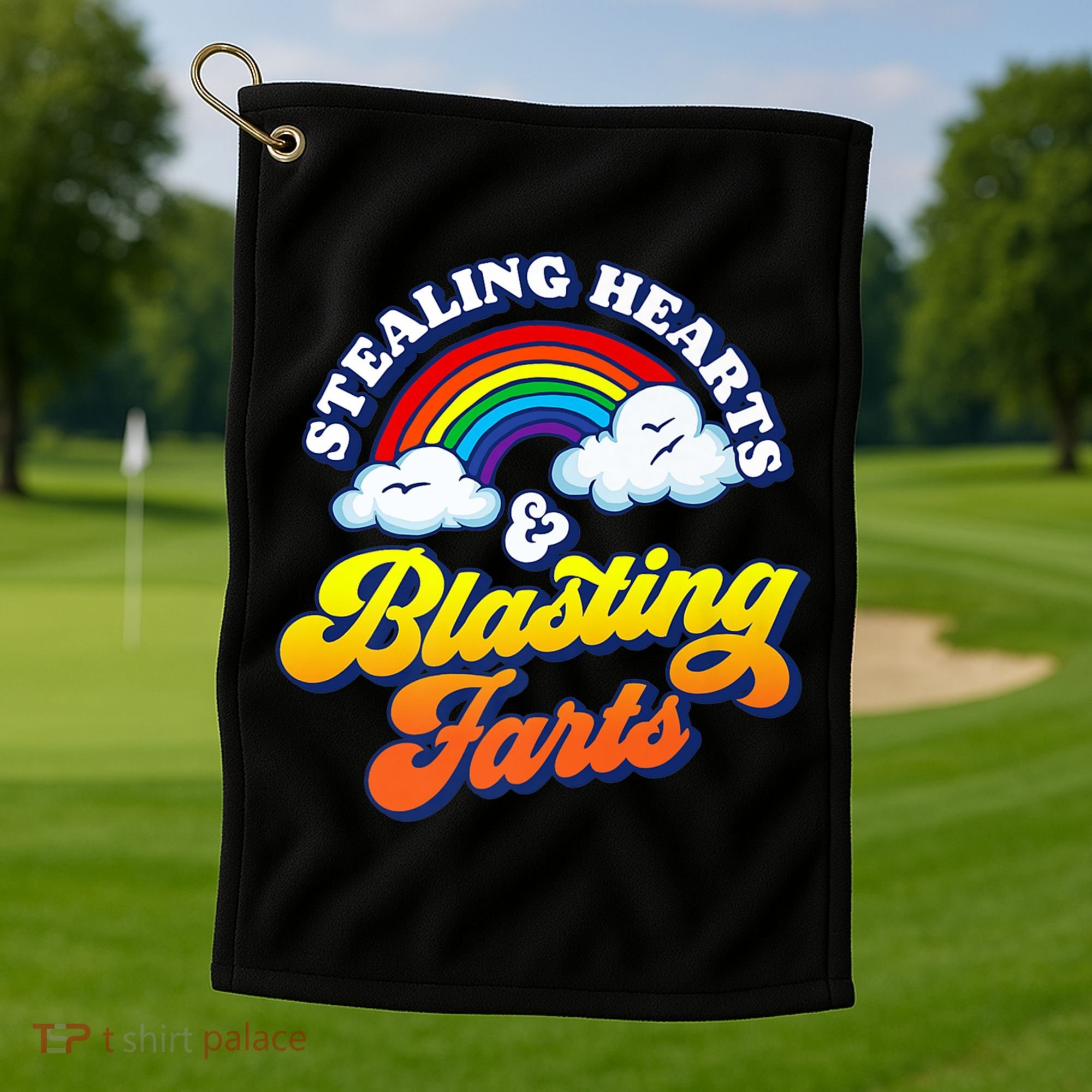 Stealing Hearts Blasting Farts Gift Funny Rainbow Valentines Gift Golf Towel