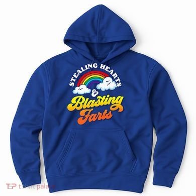 Stealing Hearts Blasting Farts Gift Funny Rainbow Valentines Gift Hoodie