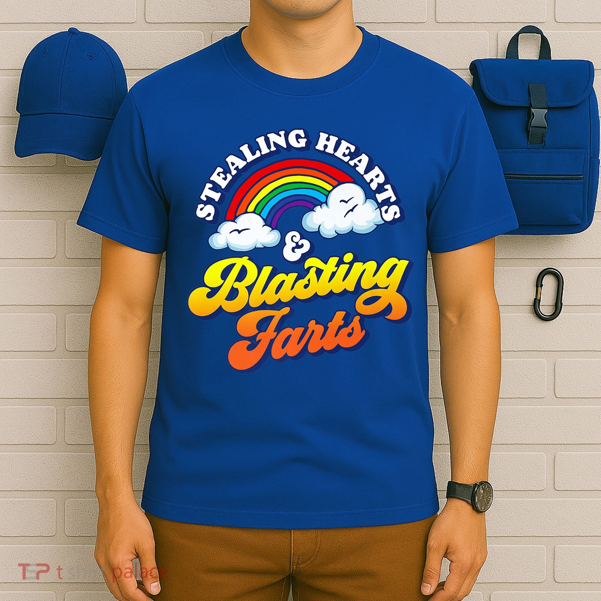 Stealing Hearts Blasting Farts Gift Funny Rainbow Valentines Gift T-Shirt