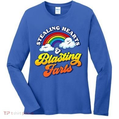 Stealing Hearts Blasting Farts Gift Funny Rainbow Valentines Gift Women's Long Sleeve Shirt