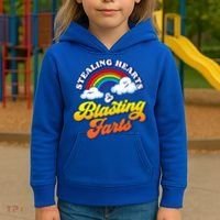 Stealing Hearts Blasting Farts Gift Funny Rainbow Valentines Gift Kids Hoodie thumb 3
