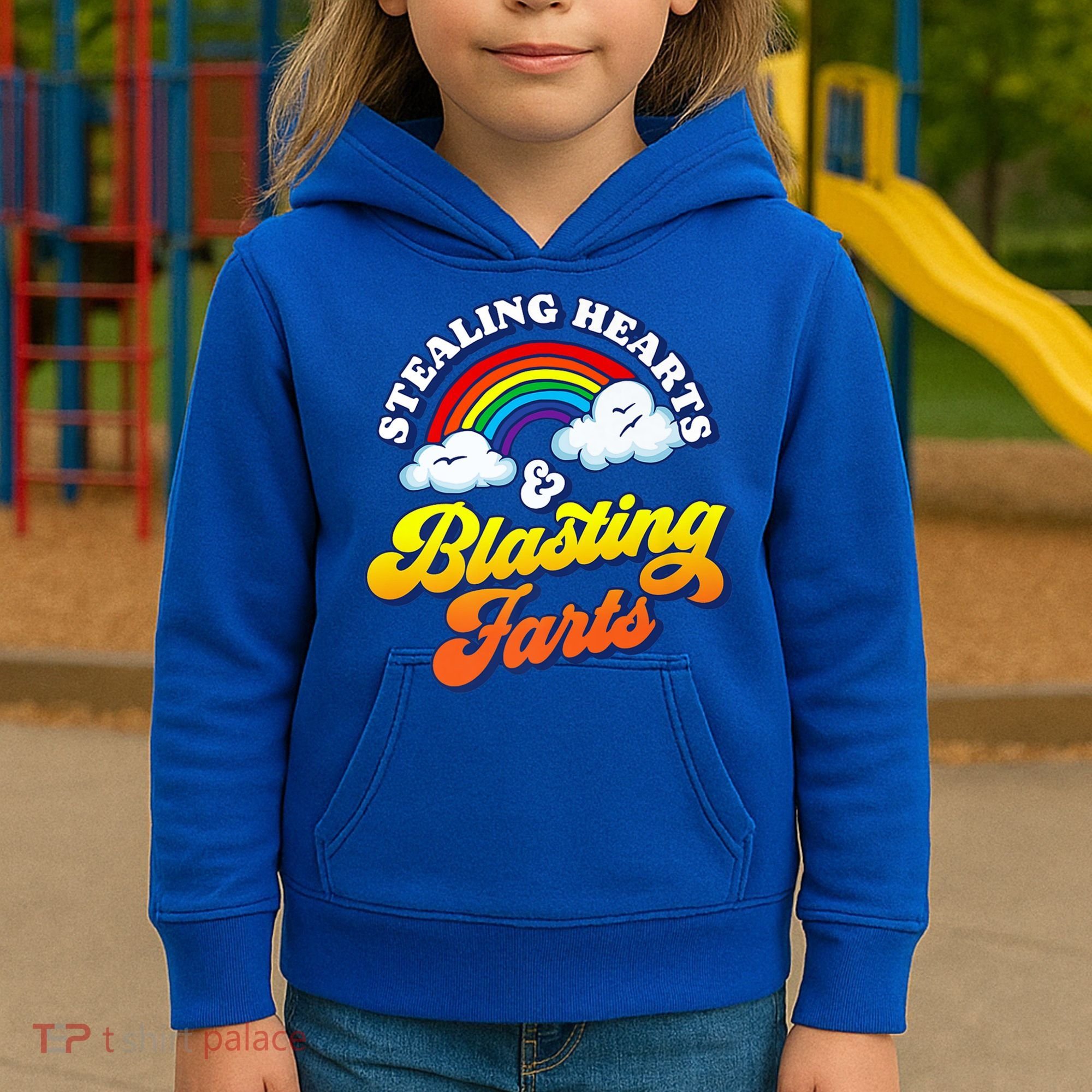 Stealing Hearts Blasting Farts Gift Funny Rainbow Valentines Gift Kids Hoodie