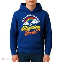 Stealing Hearts Blasting Farts Gift Funny Rainbow Valentines Gift Kids Hoodie thumb 4