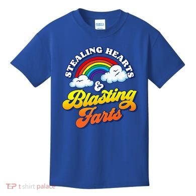 Stealing Hearts Blasting Farts Gift Funny Rainbow Valentines Gift Kids T-Shirt