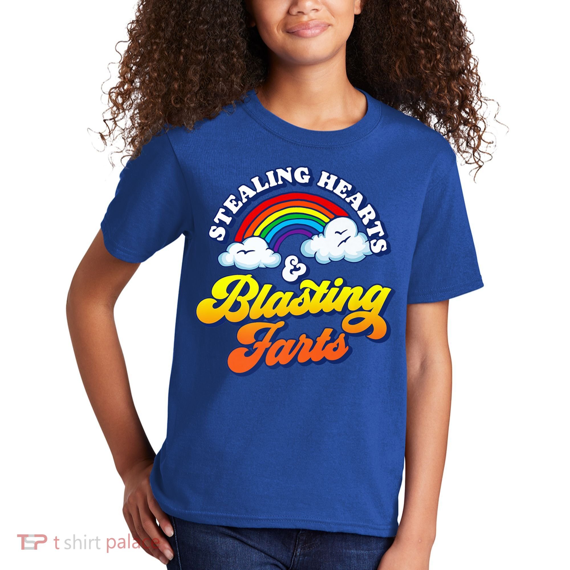 Stealing Hearts Blasting Farts Gift Funny Rainbow Valentines Gift Kids T-Shirt