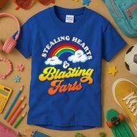 Stealing Hearts Blasting Farts Gift Funny Rainbow Valentines Gift Kids T-Shirt thumb 3