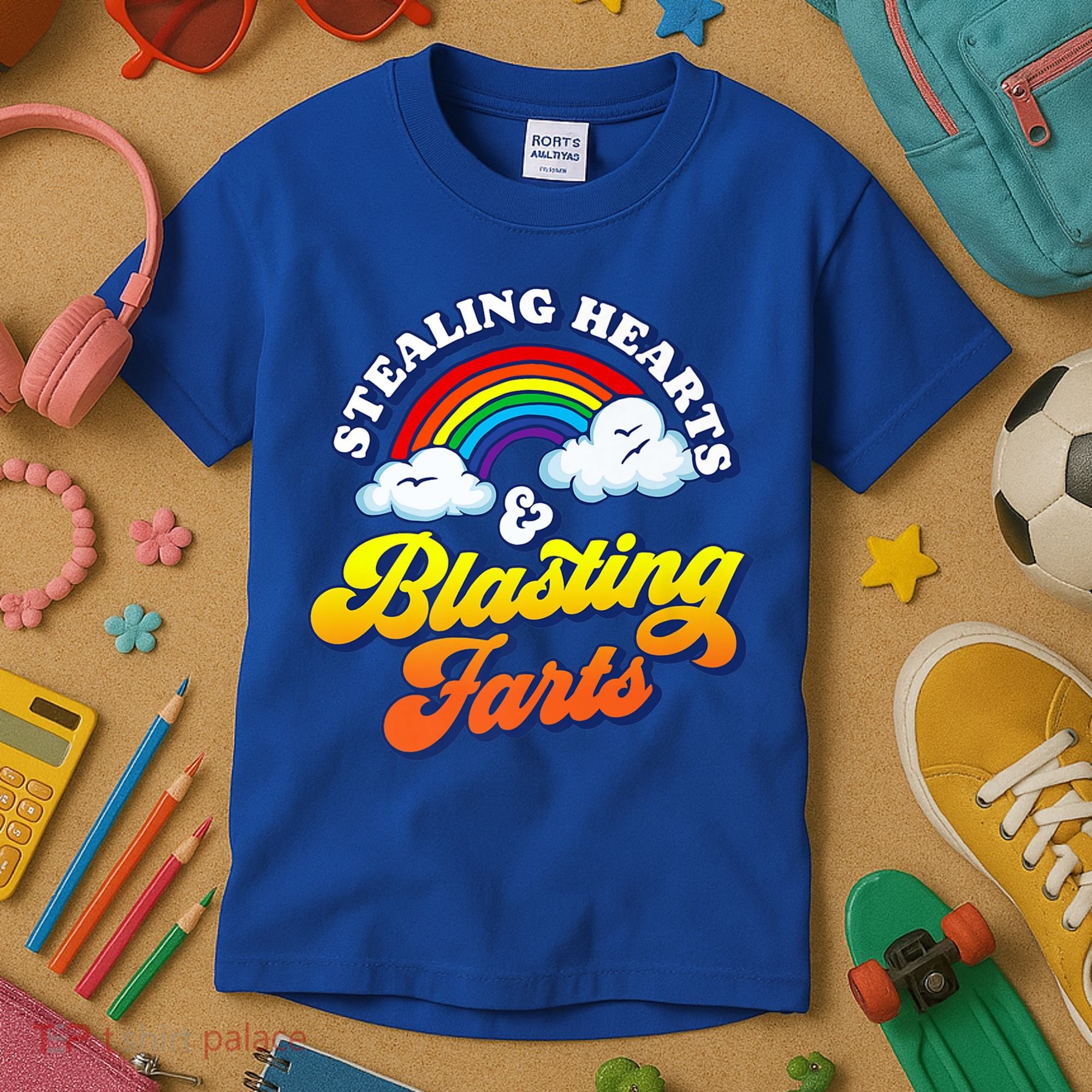 Stealing Hearts Blasting Farts Gift Funny Rainbow Valentines Gift Kids T-Shirt