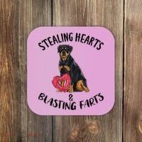 Stealing Hearts Blasting Farts Rottweiler Valentines Day Coaster thumb 0