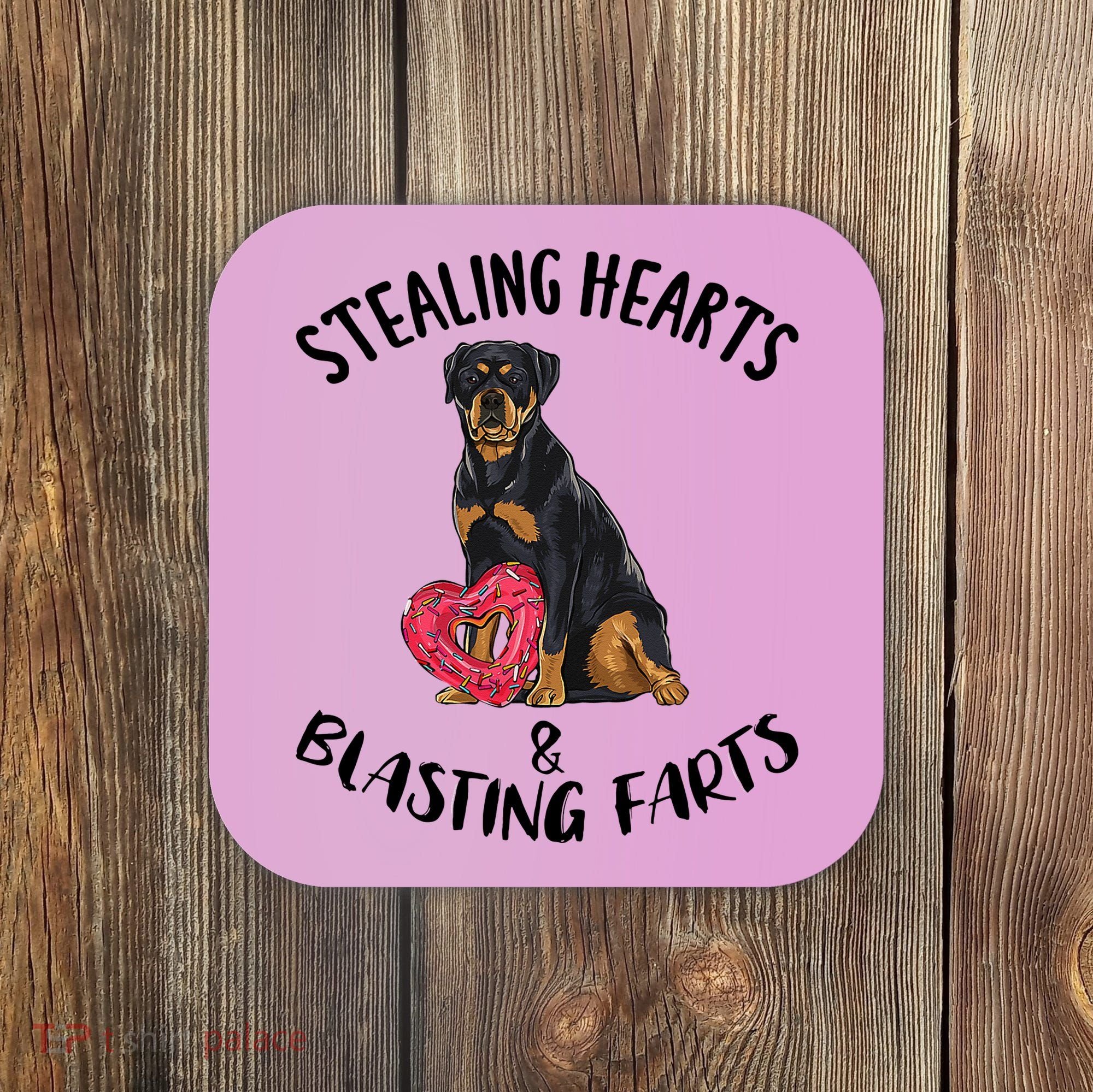 Stealing Hearts Blasting Farts Rottweiler Valentines Day Coaster