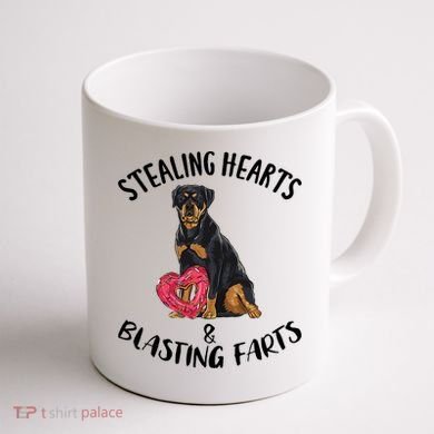 Stealing Hearts Blasting Farts Rottweiler Valentines Day Coffee Mug back
