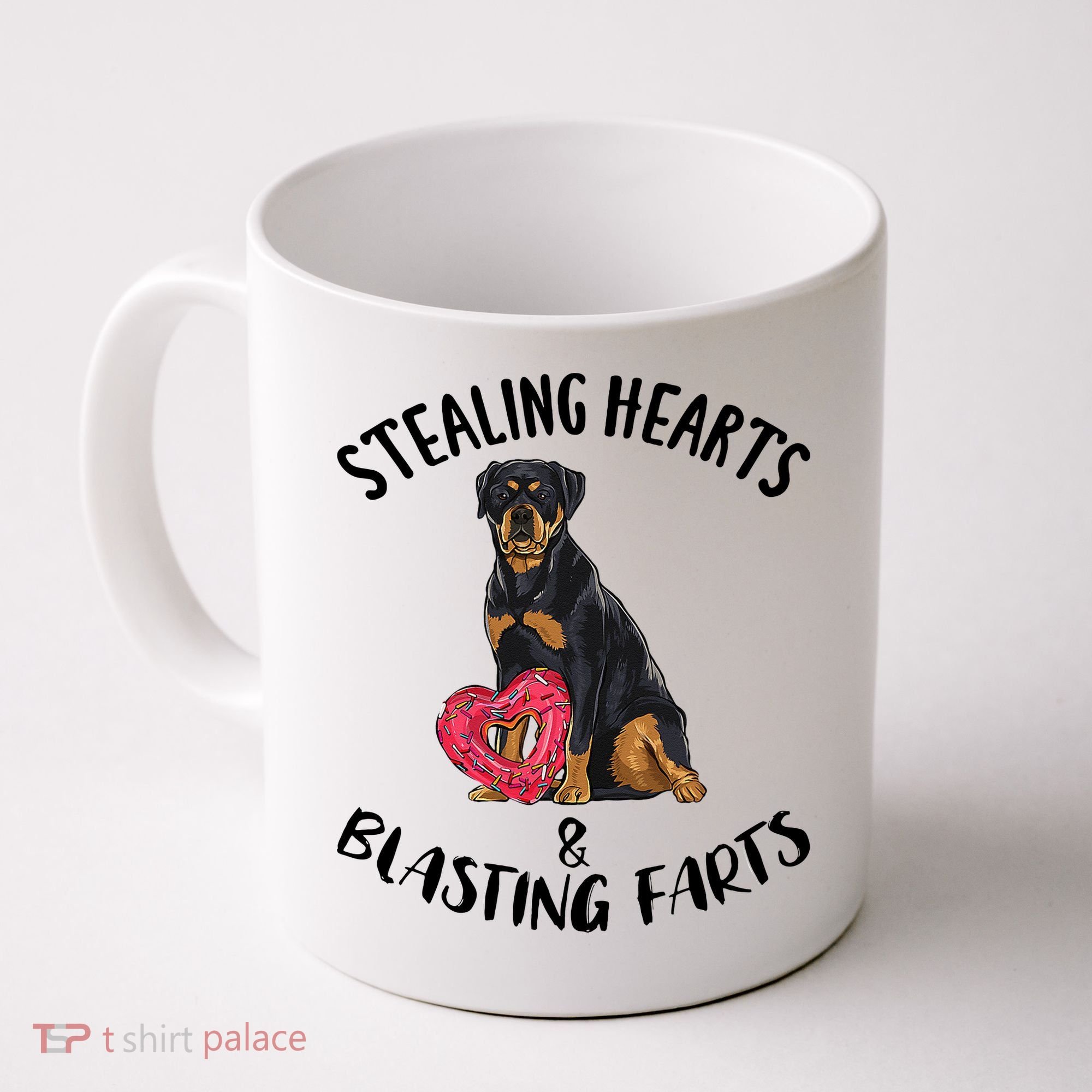 Stealing Hearts Blasting Farts Rottweiler Valentines Day Coffee Mug