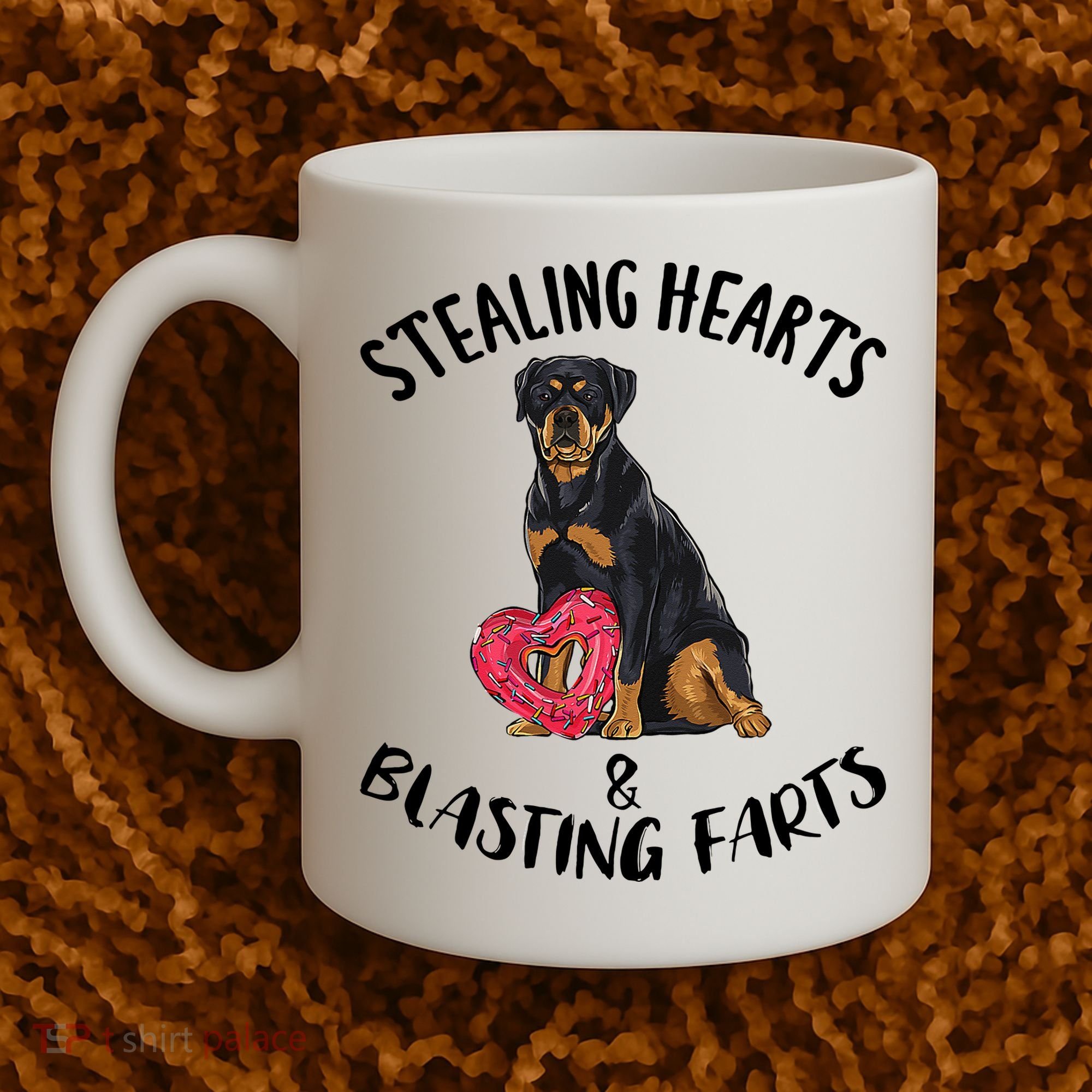 Stealing Hearts Blasting Farts Rottweiler Valentines Day Coffee Mug