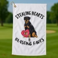 Stealing Hearts Blasting Farts Rottweiler Valentines Day Golf Towel thumb 1