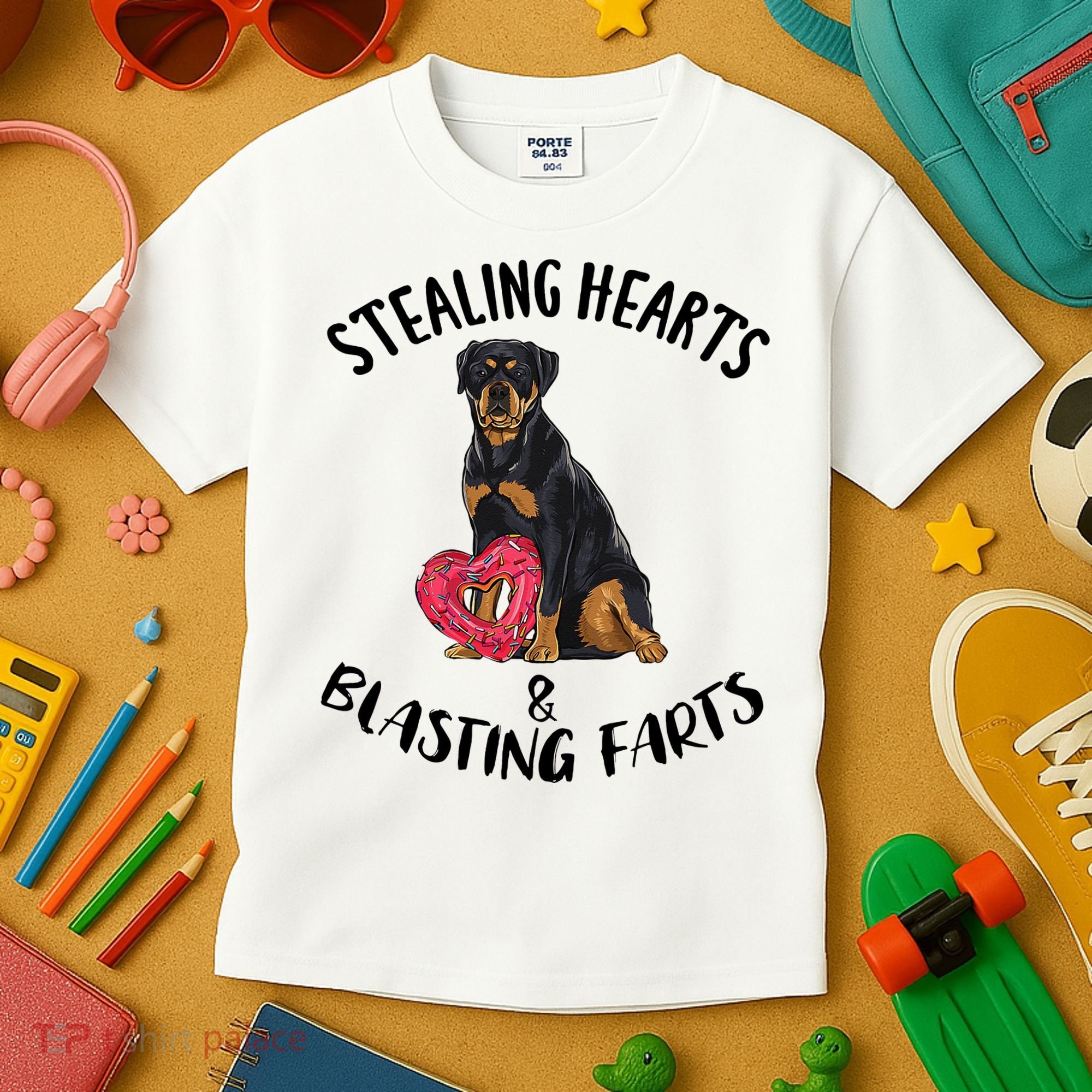 Stealing Hearts Blasting Farts Rottweiler Valentines Day Kids T-Shirt