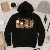 Scottish Highland Cow Sunflower Fall Vibes Coffee Lover Hoodie thumb 3