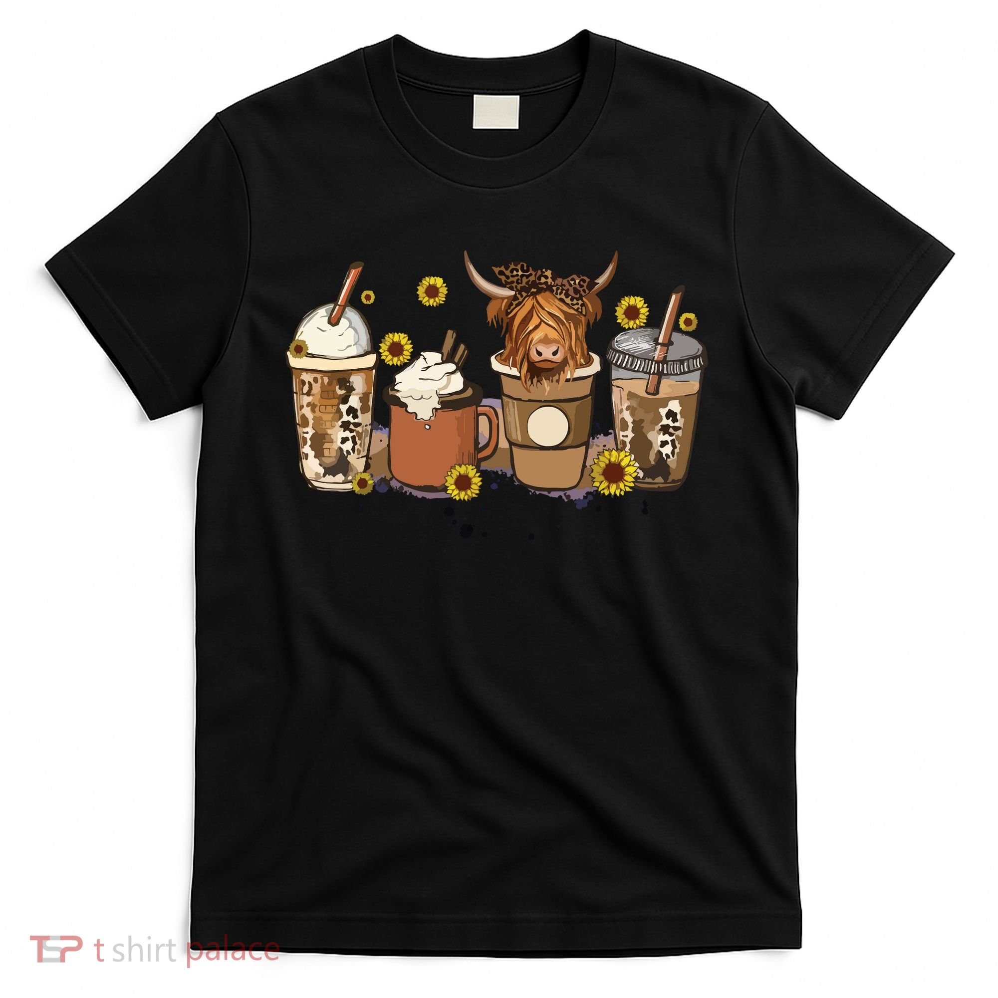 Scottish Highland Cow Sunflower Fall Vibes Coffee Lover T-Shirt