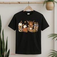 Scottish Highland Cow Sunflower Fall Vibes Coffee Lover T-Shirt thumb 2