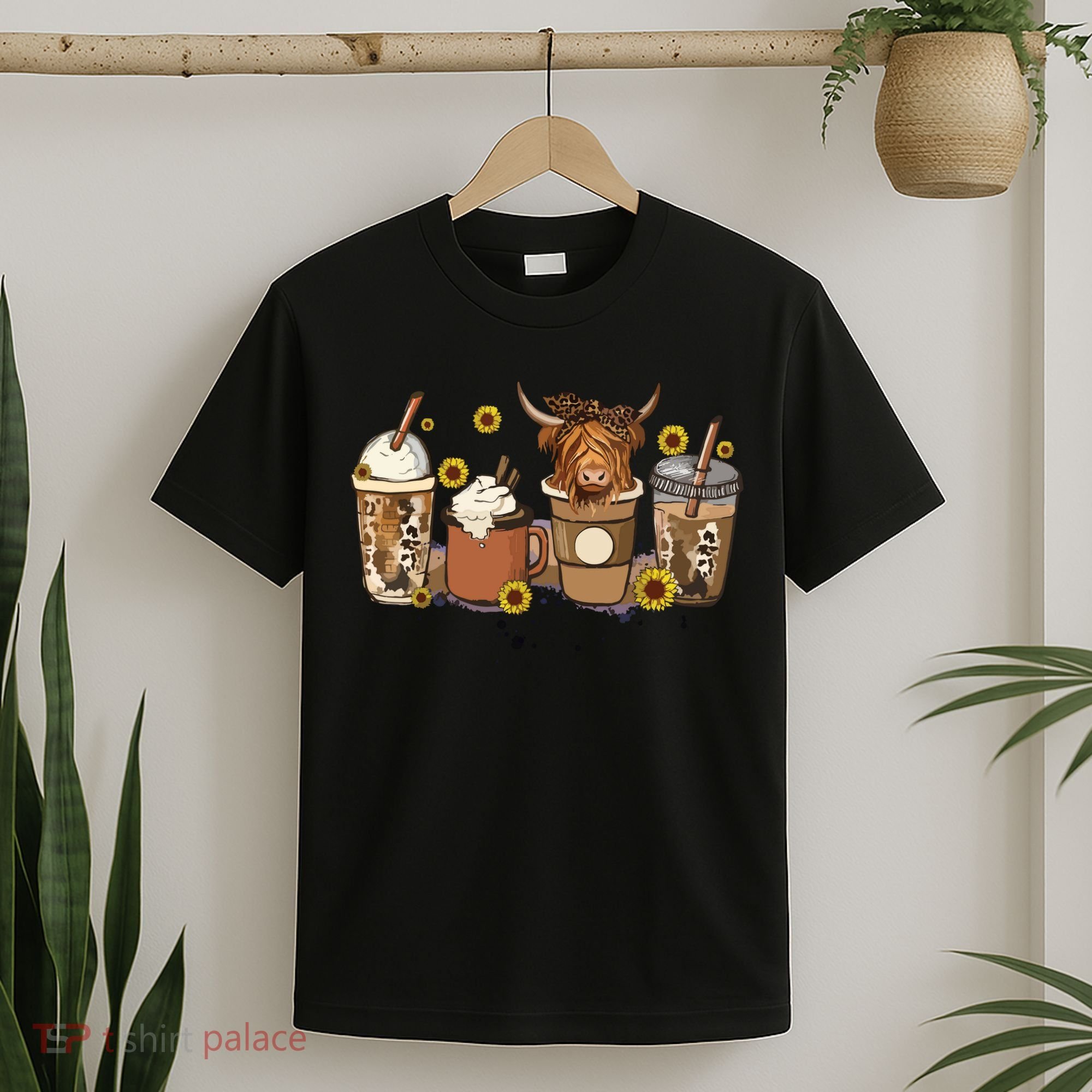 Scottish Highland Cow Sunflower Fall Vibes Coffee Lover T-Shirt