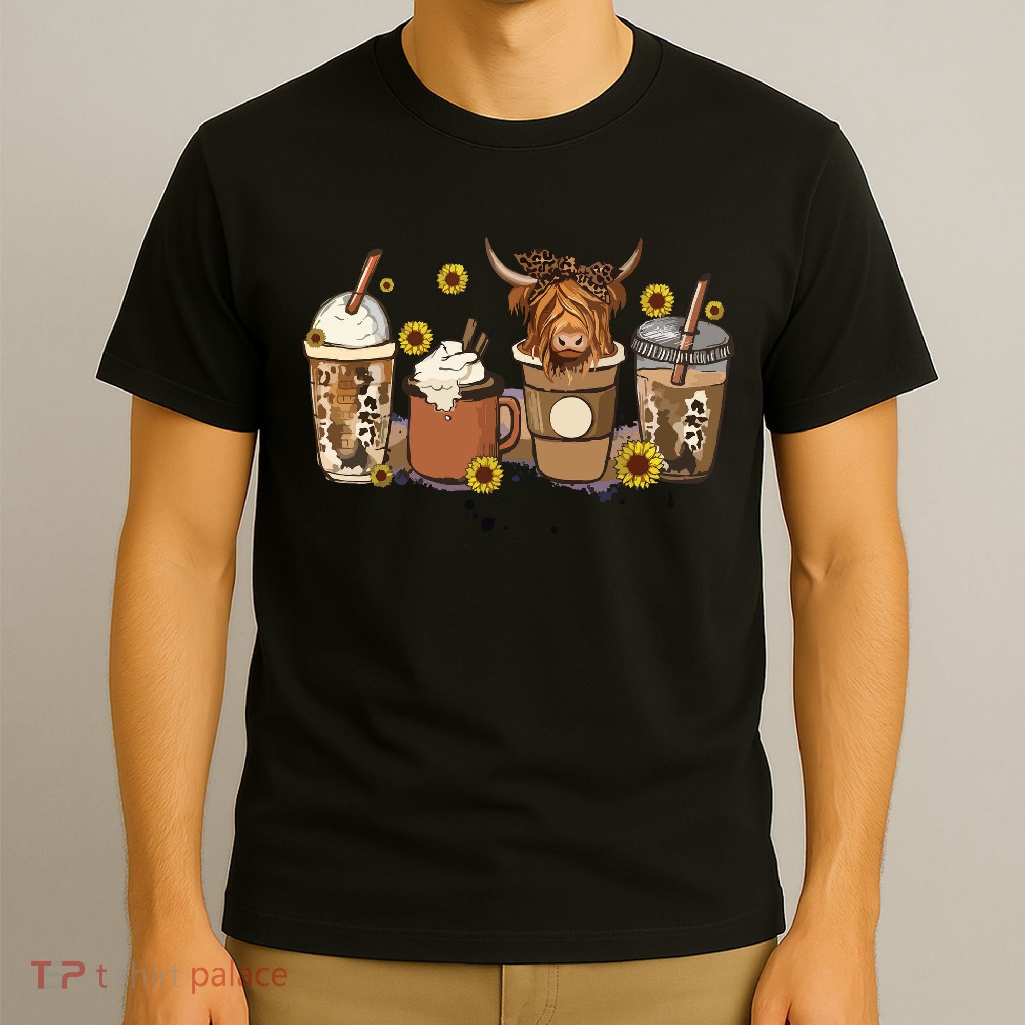 Scottish Highland Cow Sunflower Fall Vibes Coffee Lover T-Shirt