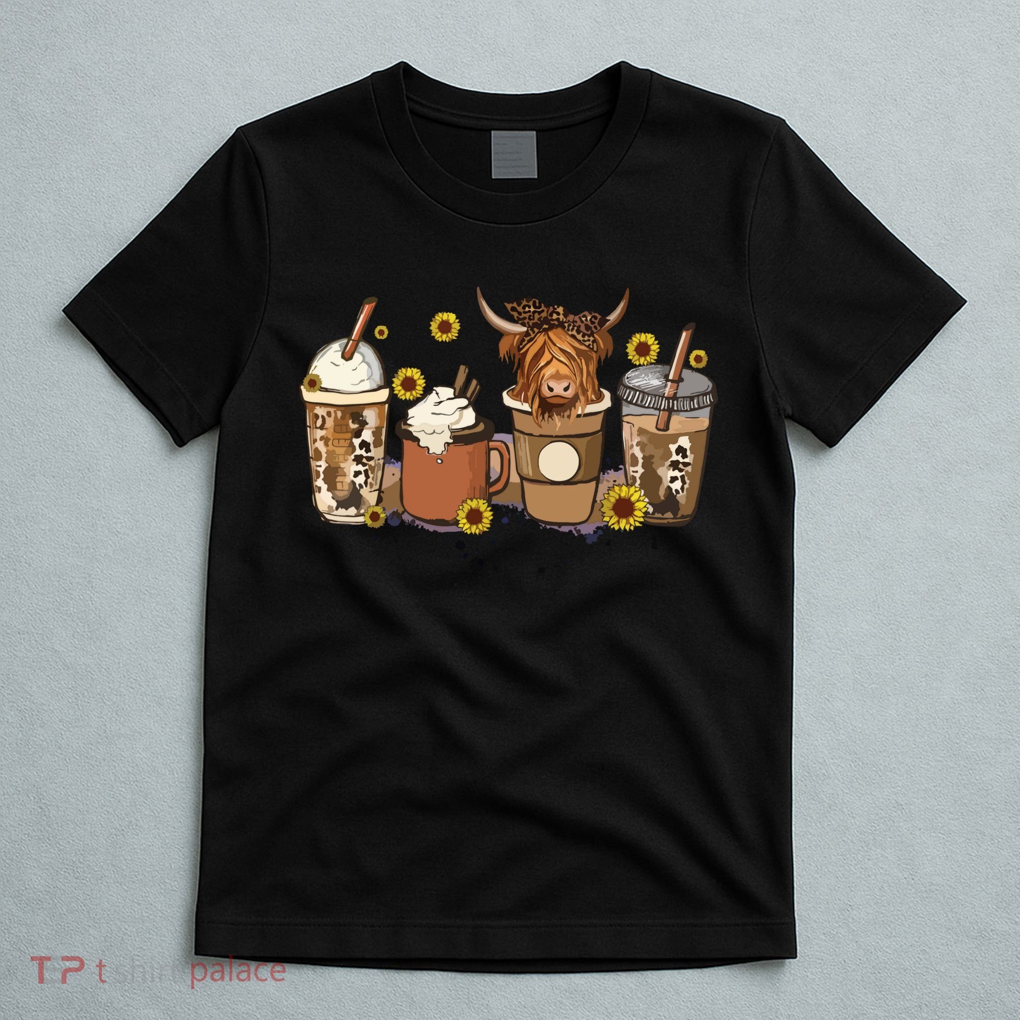 Scottish Highland Cow Sunflower Fall Vibes Coffee Lover T-Shirt