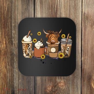 Scottish Highland Cow Sunflower Fall Vibes Coffee Lover Coaster