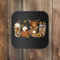 Scottish Highland Cow Sunflower Fall Vibes Coffee Lover Coaster thumb 0