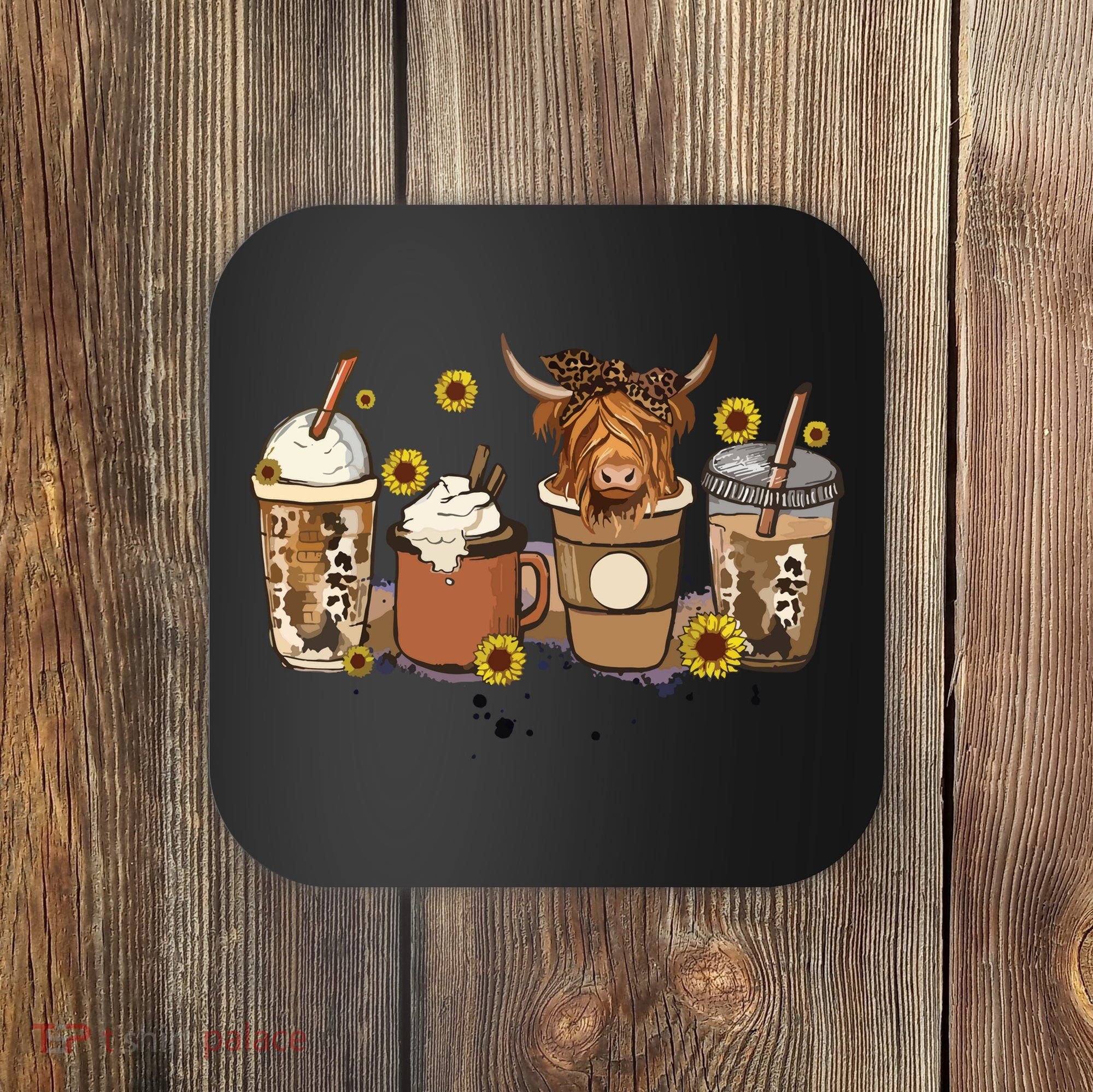 Scottish Highland Cow Sunflower Fall Vibes Coffee Lover Coaster