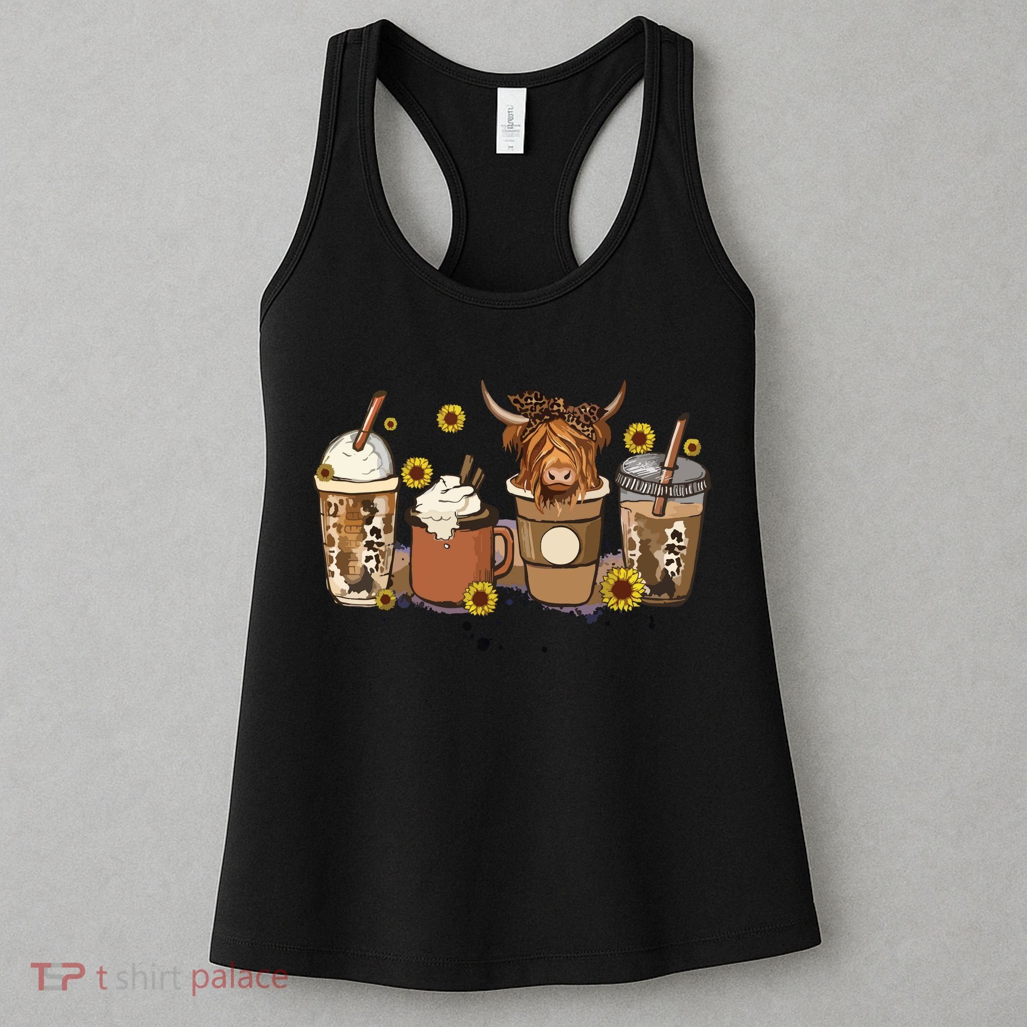 Scottish Highland Cow Sunflower Fall Vibes Coffee Lover Women's Tank Top