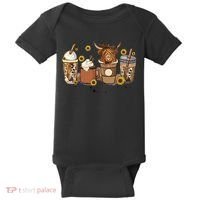 Scottish Highland Cow Sunflower Fall Vibes Coffee Lover Baby Bodysuit thumb 0
