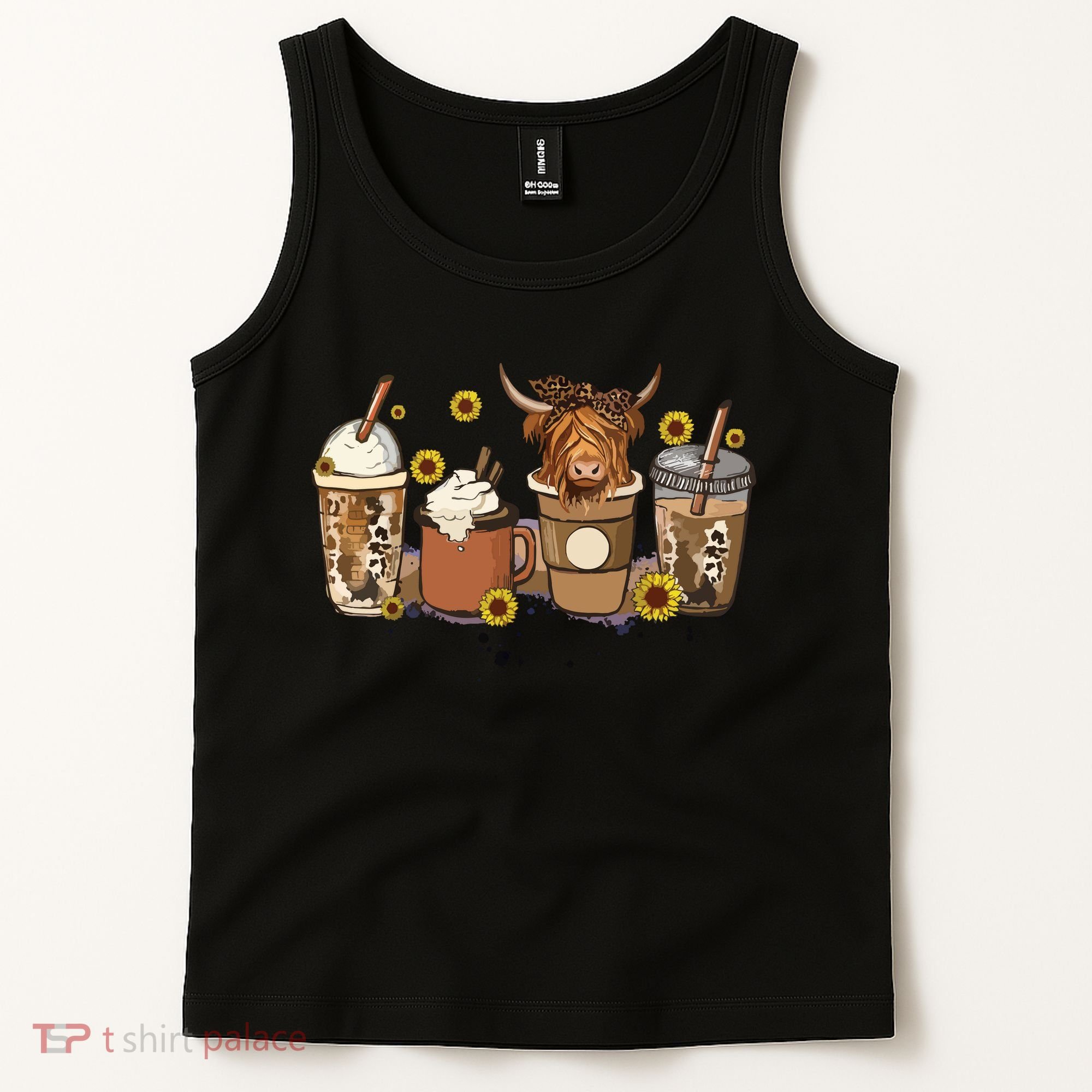 Scottish Highland Cow Sunflower Fall Vibes Coffee Lover Tank Top