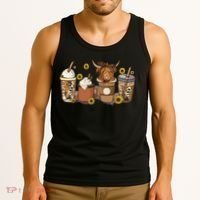Scottish Highland Cow Sunflower Fall Vibes Coffee Lover Tank Top thumb 3
