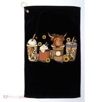 Scottish Highland Cow Sunflower Fall Vibes Coffee Lover Golf Towel thumb 0