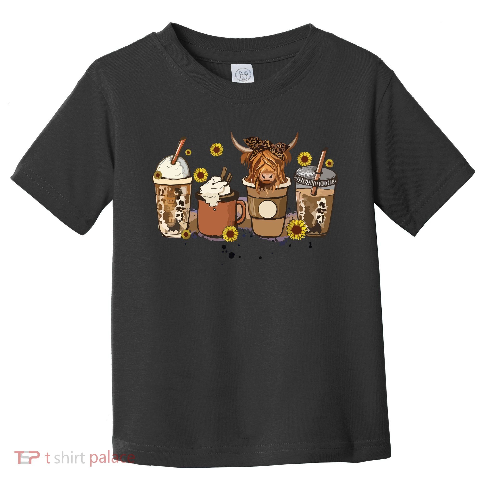 Scottish Highland Cow Sunflower Fall Vibes Coffee Lover Toddler T-Shirt