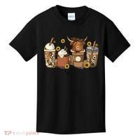 Scottish Highland Cow Sunflower Fall Vibes Coffee Lover Kids T-Shirt thumb 0
